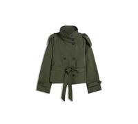 AMEEDA Giacca Aderente Donna Women's Chic Stand Collar Double-breasted Belted Waist Cropped Trench Coat Casual Street Outerwear(Green,S)