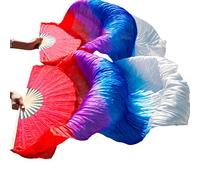 AMEEDA Ventagli per danza del ventre, velo per tifosi, reale/imitazione, scomparti in seta di bambù, a costole, fatti a mano, per la danza del ventre, in seta, Come da Picture-15b, L-180x90cmReal Silk