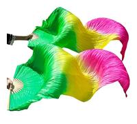 AMEEDA Ventagli per danza del ventre, velo per tifosi, reale/imitazione, scomparti in seta di bambù, a costole, fatti a mano, per la danza del ventre, in seta, Come da Picture-17d, L-180x90cmReal Silk