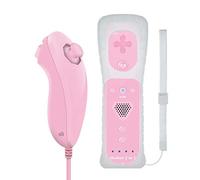 ameego GN-010RN Built-in Motion Plus Wireless Remote and Nunchuck Controller with Silicone Case & Wrist Strap for Nintendo Wii and Wii U (Baby Pink)
