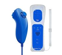 ameego GN-010RN Built-in Motion Plus Wireless Remote and Nunchuck Controller with Silicone Case & Wrist Strap for Nintendo Wii and Wii U (Dark Blue)