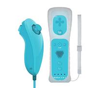 ameego GN-010RN Built-in Motion Plus Wireless Remote and Nunchuck Controller with Silicone Case & Wrist Strap for Nintendo Wii and Wii U (Baby Blue)