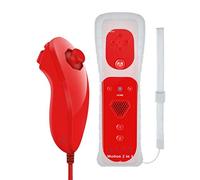ameego GN-010RN Built-in Motion Plus Wireless Remote and Nunchuck Controller with Silicone Case & Wrist Strap for Nintendo Wii and Wii U (Red)