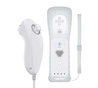ameego GN-010RN Built-in Motion Plus Wireless Remote and Nunchuck Controller with Silicone Case & Wrist Strap for Nintendo Wii and Wii U (White)
