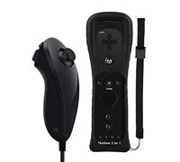 ameego GN-010RN Built-in Motion Plus Wireless Remote and Nunchuck Controller with Silicone Case & Wrist Strap for Nintendo Wii and Wii U (Black)