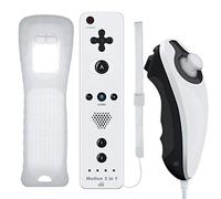 ameego GN-010RN DB Unique design Built-in Motion Plus Wireless Remote and Nunchuck Controller with Silicone Case & Wrist Strap for Nintendo Wii and Wii U (Design-B White)
