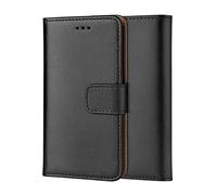 ameego Premium Genuine Real Leather Slim Wallet Flip Stand Case Cover for Samsung Galaxy A80 2019 (6.7") - Black