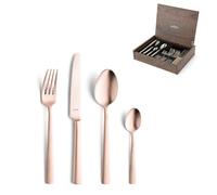 Amefa VENTURA Set di posate per 6 persone, in rame, 24 pezzi, in acciaio inox 18/10, rivestito in PVD, set di posate in rame opaco e lineare, con portaposate di alta qualità effetto legno