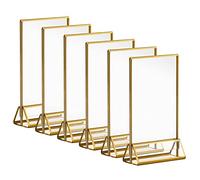 AMEITECH Espositore da Tavolo 10x15cm,4x6'' Cornici di Immagini Trasparenti con Bordi Dorati e Supporto Verticale, Menu Tavolo a Doppia Facciate per i Numeri da Tavola del Matrimonio,Confezione da 6