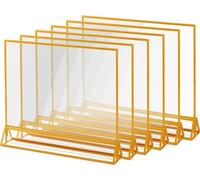 AMEITECH Porta cartelli orizzontali in acrilico con bordi dorati, 11 x 8,5 cm, trasparenti su entrambi i lati, cornici per menù da tavolo, per numeri da tavolo, cartelli per ristoranti, foto e