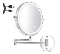Amelar 8 Pollici Specchio Trucco con da Parete, Luci a 3 Colori Luminosità Regolabile Ricaricabile Tramite USB, Ingrandimento 1X/20X Rotazione a 360° Bifacciale Specchio Bagno, per Bagno e Hotel