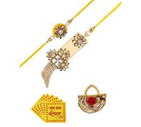 Amelia Golden Rakhi Set per fratello | Realizzato con pietre e perline, Eine Grösse, Thread