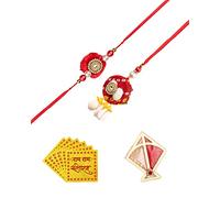 Amelia Rajasthani Bandhej Rakhi Set con Shell Design | Tradizionale Rajasthani Design con Lumba | Set Rakhi realizzato a mano | Complete Rakhi Combo - Rosso, Eine Grösse