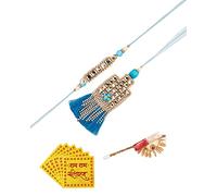 Amelia Rakhi Lumba Combo for Bhabhi and Bhai, elegante designer Rakhi | Designer Crystal Rakhi and Lumba | Indian Traditional Rakhi (Blue), Eine Grösse