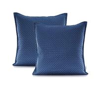 AmeliaHome 2 federe 45 x 45 cm, colore blu scuro, chiusura per hotel in rilievo, effetto satinato, colore: blu scuro