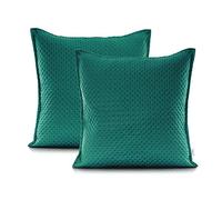 AmeliaHome 2 federe 45 x 45 cm, colore verde scuro, chiusura per hotel in rilievo, satinate, colore: verde scuro