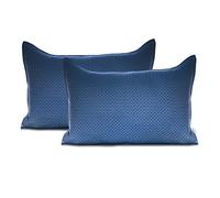AmeliaHome 2 federe 50 x 70 cm, colore blu scuro, chiusura per hotel in rilievo, effetto satinato, colore: blu scuro