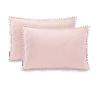 AmeliaHome 2 federe con pompon double face, trapuntatura ultrasonica, 50 x 70 cm, colore rosa cipria