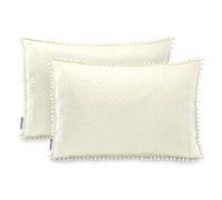 AmeliaHome 2 federe con pompon double face, trapuntatura ultrasonica, 50 x 70 cm, crema Meadore