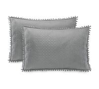 AmeliaHome 2 federe con pompon double face, trapuntatura ultrasonica, 50 x 70 cm, grigio Meadore