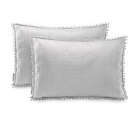 AmeliaHome 2 federe con pompon double face, trapuntatura ultrasonica, 50 x 70 cm, Meadore Argento