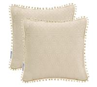 AmeliaHome 2 Federe con Pompon Double Face Ultrasonic Trapuntatura 45x45 cm Meadore Beige