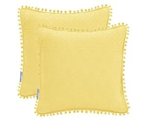 AmeliaHome 2 Federe con Pompon Double Face Ultrasonic Trapuntatura 45x45 cm Meadore Giallo