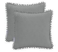 AmeliaHome 2 Federe con Pompon Double Face Ultrasonic Trapuntatura 45x45 cm Meadore Grigio