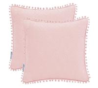 AmeliaHome 2 federe con pompon double face ultrasonic trapuntatura 45x45 cm Meadore rosa cipria