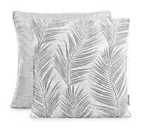 AmeliaHome 2 federe double face ultrasonic, 45 x 45 cm, motivo piante, grigio e bianco, tropicale Bonaire