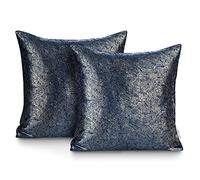 AmeliaHome 2 Fodere Cuscini Decorativi 45 x 45 cm, Federe con Chiusura Lampo, Colore Blu Navy, Oro