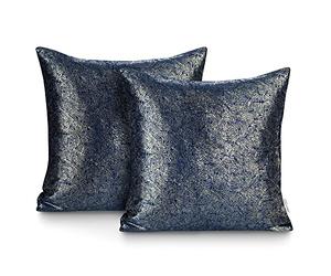 AmeliaHome 2 Fodere Cuscini Decorativi 45 x 45 cm, Federe con Chiusura Lampo, Colore Blu Navy, Oro