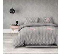 AmeliaHome Biancheria da letto 2 pezzi, 155 x 220 cm, con 1 federa 80 x 80 cm, motivo geometrico in microfibra, chiusura lampo, collezione Basic Flamingo Light grigio rosa
