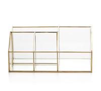 AmeliaHome - Contenitore per cosmetici in vetro e ottone, 23 x 11 x 10 cm, colore: Oro trasparente