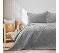AmeliaHome Tagesdecke Copriletto in Velluto, Poliestere, Laila Argento, 220x240 cm