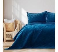 AmeliaHome Copriletto 220 x 240 cm Blu Trapuntato Velluto Laila