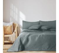 AmeliaHome Copriletto con pompon 170 x 210 cm, double face, Ultrasonic, trapuntatura in poliestere, Meadore, grigio