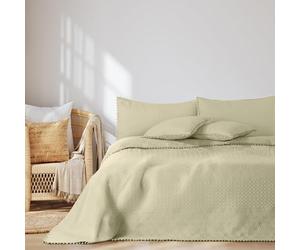 AmeliaHome Copriletto con pompon, 170 x 270 cm, copriletto double-face, Ultrasonic, trapuntatura in poliestere, Meadore, beige