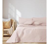 AmeliaHome Copriletto con pompon 200 x 220 cm, copriletto double-face, trapuntato, in poliestere, colore: rosa cipria