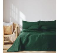 AmeliaHome Copriletto con pompon 240 x 260 cm, copriletto double-face, trapuntato, in poliestere, Meadore, colore: verde scuro