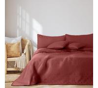AmeliaHome Copriletto con pompon 240 x 260 cm, double face, Ultrasonic, trapuntatura in poliestere, Meadore, rosa antico
