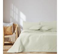 AmeliaHome Copriletto con pompon 240 x 260 cm, double face, Ultrasonic, trapuntatura in poliestere, Meadore, color crema