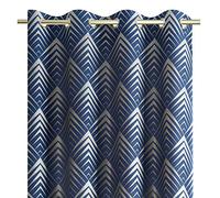 AmeliaHome Piramides - Tenda decorativa con occhielli, 140 x 250 cm, motivo metallizzato, colore: blu scuro