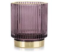 AmeliaHome, portacandela in vetro per candele, 7 x 8 cm, con pompon viola e oro
