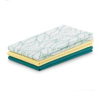 AmeliaHome Set di 3 strofinacci in cotone, 50 x 70 cm, motivo foglie, colore: turchese, giallo