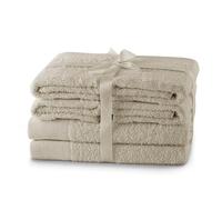 AmeliaHome Set di 4 asciugamani beige 50 x 100 cm e 2 teli doccia 70 x 140 cm 100% cotone qualità assorbente cappuccino Amari