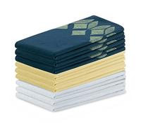AmeliaHome Set di 9 strofinacci in cotone, 50 x 70 cm, motivo geometrico, Letty, azzurro, blu scuro, giallo
