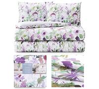 AmeliaHome Set di biancheria da letto da 3 pezzi, 200 x 200 cm, con 2 federe da 80 x 80 cm, 100% cotone, chiusura lampo, motivo floreale Averi