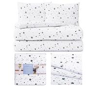 AmeliaHome Set di biancheria da letto da 3 pezzi, 200 x 200 cm, con 2 federe da 80 x 80 cm, 100% cotone con chiusura lampo, motivo stelle Averi