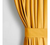 AmeliaHome Set di tende (altezza x larghezza x profondità): 245 x 140 cm, con fermatenda, 54 x 10 cm, effetto velluto, colore giallo senape, 1 pezzo, nastro arricciato, tenda decorativa per finestre